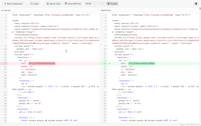 Code diff view with syntax highlighting